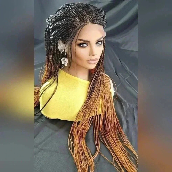 🔥 Auburn Ombre Box Braids Wig w/Lace | Premium Synthetic | Heat Resistant - Picture 6 of 15